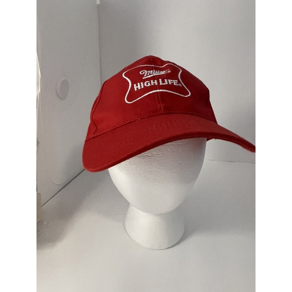 Miller High Life Hat, Cap, Red Hook And Loop Adjustable, Logo, Beer New